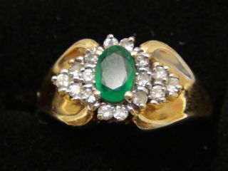 Natural Columbian 50ct Emerald and 10K Ring w 50ctw Diamond