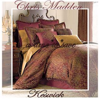 New Chris Madden Keswick Queen Comforter Red Gold Set Shams Euros
