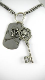 Rocker Jewelry Skeleton Key Pendant Skull Dogtag Combo Necklace