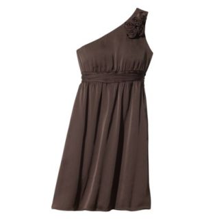 TEVOLIO Womens Satin One Shoulder Rosette Dress   Brown   10