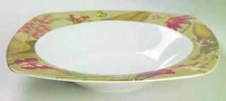 222 Fifth (PTS) Antigua Large Rim Soup Bowl, Fine China Dinnerware   Red Flowers