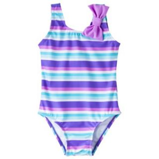 Circo Infant Toddler Girls Stripe 1 Piece Swimsuit   Purple 5T