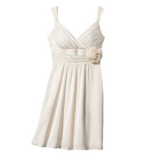 TEVOLIO Womens Satin V Neck Dress with Removable Flower   Off White   4