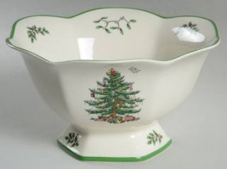 Spode Christmas Tree Green Trim 8 Hexagonal Footed Bowl, Fine China Dinnerware