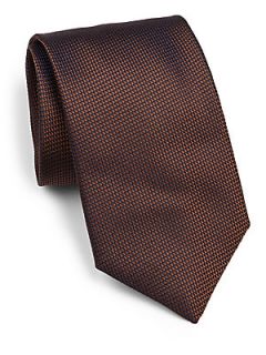 Canali Textured Solid Silk Tie   Brown