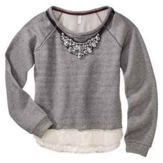 Xhilaration Juniors Lace Trim Sweatshirt with Necklace   Gray XS(1)