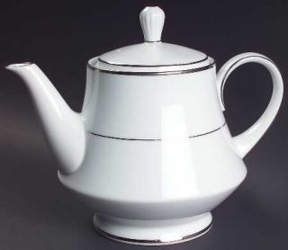Noritake Spectrum Teapot & Lid, Fine China Dinnerware   White,Platinum Verge,Wid