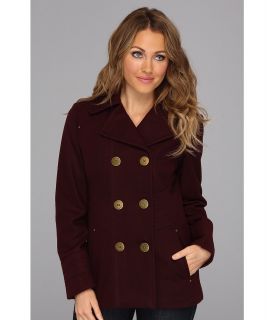 Kenneth Cole New York Double Breasted Button Front Peacoat w/Notch Collar Womens Coat (Burgundy)