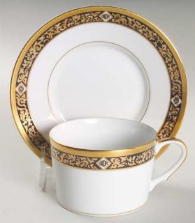 Christian Dior Nuit D Or Flat Cup & Saucer Set, Fine China Dinnerware   Black &