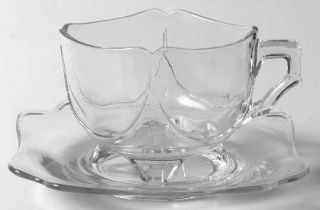 Cambridge 3400 Clear Shape 3400 Square 4 Toed Cup and Saucer   Stem #3400, Plain