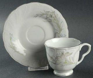 ccc Ccc8 Footed Cup & Saucer Set, Fine China Dinnerware   Gray&Lavender Floral,S