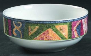 Furio Mesa Coupe Cereal Bowl, Fine China Dinnerware   Multicolor Geometric Rim,