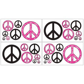 Sweet Jojo Designs Pink Groovy Peace Sign Wall Decal Stickers (set Of 4)