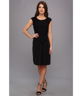Calvin Klein Cap Sleeve Matte Jersey Dress w/ Lace Womens Dress (Black)