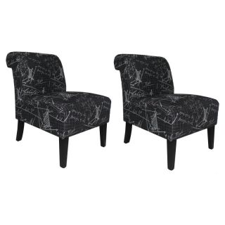 Armen Living Modern Accent Chairs   Black Architectural Fabric   Set of 2  