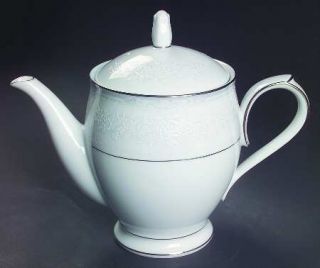 Noritake Anaheim Teapot & Lid, Fine China Dinnerware   Raised White Flowers, Gra