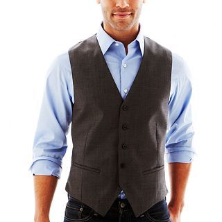 CLAIBORNE Gray Twill Vest, Grey, Mens