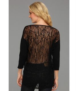 Michael Stars 3/4 Sleeve Scoop Neck With Lace Back Womens Long Sleeve Pullover (Black)