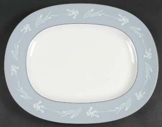 Minton Grey Cameo 15 Oval Serving Platter, Fine China Dinnerware   White Flower