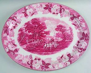 Enoch Wood & Sons English Scenery Pink (Older,Smooth) 18 Oval Serving Platter,