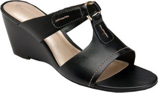 Womens Rockport Nicoleen O Ring Slide   Black Full Grain Leather Mid Heel Shoes