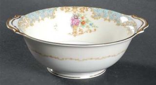 Noritake Mystery #234 Lugged Cereal Bowl, Fine China Dinnerware   Blue & Tan Scr