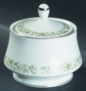 Mikasa Montclair Sugar Bowl & Lid, Fine China Dinnerware   Band Of Green Flowers