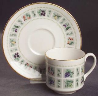 Royal Doulton Tapestry Flat Cup & Saucer Set, Fine China Dinnerware   Fruit & Fl