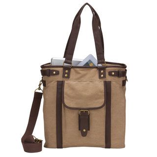 American Casual Collection Canvas Computer/ Tablet Shoulder Tote Bag (BrownPockets: 2 (1 front and 1 interior) HandlesDetachable adjustable shoulder strapWeight: 1.8 pounds Handle drop: 11.5 inchesSpacious top zip main compartment ideal for all daily need