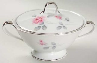 Norleans Contessa Sugar Bowl & Lid, Fine China Dinnerware   Pink Roses, Gray&Yel