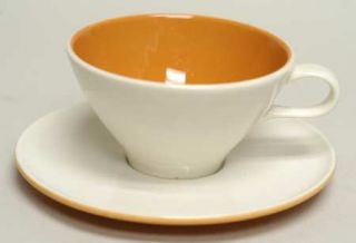 Iroquois Accent Orange Flat Cup & Saucer Set, Fine China Dinnerware   Informal,W