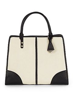Sienna Leather Trimmed Straw Tote Bag   Cream Black