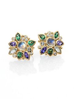 Temple St. Clair Diamond, Gemstone & 18K Yellow Gold Cluster Earrings   Gold 