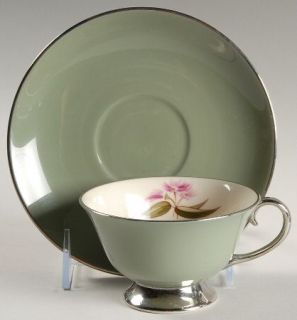 Flintridge Milan Sage Green (Rim) Footed Cup & Saucer Set, Fine China Dinnerware