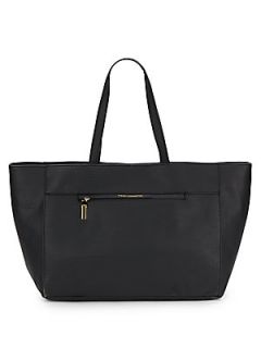 Perforated Faux Leather Tote   Black