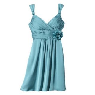 TEVOLIO Womens Satin V Neck Dress with Removable Flower   Blue Ocean   2