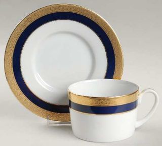 Royal Ming 6641 Flat Cup & Saucer Set, Fine China Dinnerware   Cobalt Blue Band,