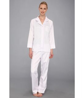 Carole Hochman Brushed Back Satin L/S Notch Collar Pajama Set Womens Pajama Sets (White)