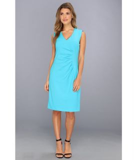 Calvin Klein Lux Side Ruched Sheath Dress Womens Dress (Blue)