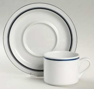 Dansk Christianshavn Blue Flat Cup & Saucer Set, Fine China Dinnerware   Portuga