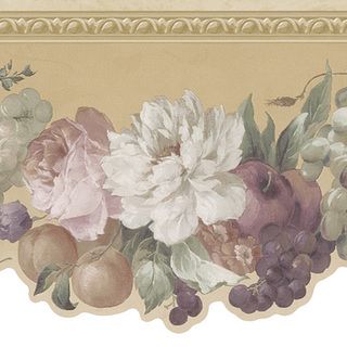 Mauve Fruit and Floral Border Wallpaper (MauveDimensions 6 inches x 15 feetBoy/Girl/Neutral NeutralTheme FloralMaterials Solid sheet vinylNumber if a Set One (1)Care Instructions Scrubbable  )