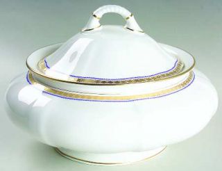 Royal Crown Derby Carlton Blue Round Covered Vegetable, Fine China Dinnerware  