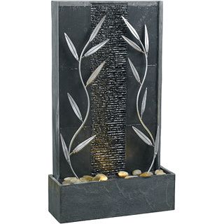 Eurybia Indoor/ Outdoor Floor Fountain (Natural grey slate with decorative metal accents Materials: SlateInstallation requiredPortableNumber of pieces: Two (2)Package contents: Fountain, water pump, specification sheet, instructions Dimensions: 33 inches 