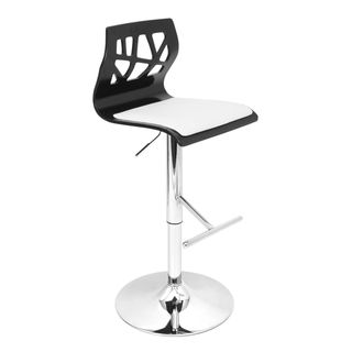 Folia Black Wood Adjustable Barstool (Black wood, white seatMaterials: Wood, PU, foam, chromeHardware finish: Chrome base, pole and footrestNumber of Stools: OneSeat height: Adjusts from 26 to 31 inchesBackrest height: 12 inchesSeat dimensions: 16 inches 