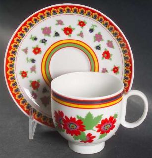 Heinrich   H&C Gypsy Footed Cup & Saucer Set, Fine China Dinnerware   Red, Blue