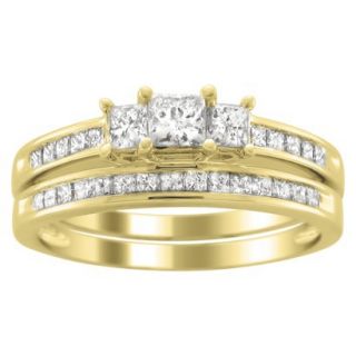 1.0 CT.T.W. Bridal Set 3 Stone Ring in 14K Yellow Gold   Size6.5