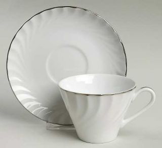 Norleans Estate Flat Cup & Saucer Set, Fine China Dinnerware   Swirled Rim,No De