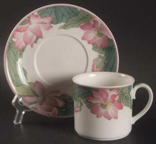Villeroy & Boch Jade Flat Cup & Saucer Set, Fine China Dinnerware   Large Pink F