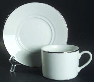 Royal Worcester Classic Platinum Flat Cup & Saucer Set, Fine China Dinnerware  