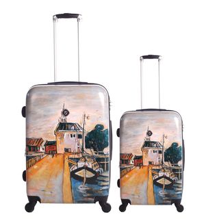 Neocover Summer Docks 2 piece Hardside Spinner Luggage Set (Multi colorMaterials: Polycarbonate, ABSPockets: One (1) large pocket, two (2) small pockets20 inch: 6.4 pounds; 28 inch: 10.1 poundsCarrying handle: Aluminum handle with soft rubber gripWheeledW